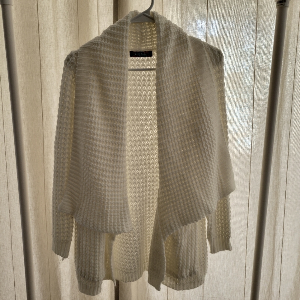 White Knitted Open Cardigan